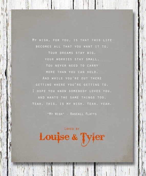 Items similar to Custom Song Lyrics Print 8 x 10, My Wish for you ...
