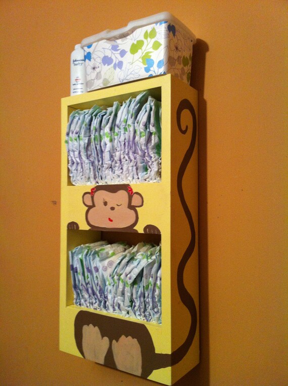 Items similar to Monkey Wooden Diaper Stacker, Organizer Baby Decor FREE SHIPPING on Etsy