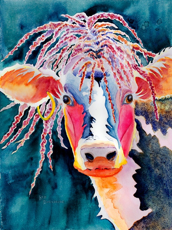 Items similar to Cow Painting ART, 5x7"print of orig. watercolor,Cows