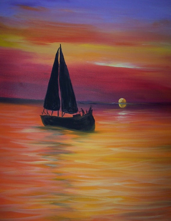 paint a sailboat at sunset