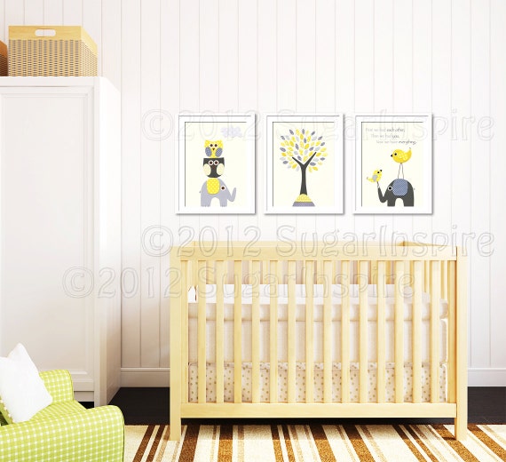 Yellow and grey wall art Nursery Art Print 8x10Kids Room