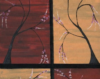 Abstract Modern Asian Zen Tree II Landscape Painting Original Art by Manu 12x16