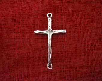 925 Sterling Silver Oxidized Sideways Cross Connector Charm