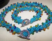 Teal Necklace and Bracelet with Colorful Bead Accents