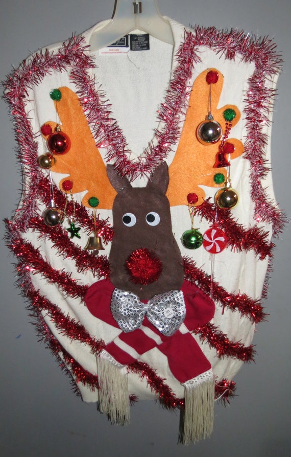 Custom 3-D Reindeer Tacky Ugly Christmas Sweater with Wild