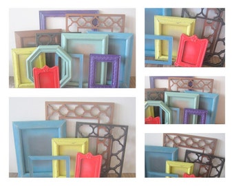 Moroccan Set of Photo Frames, Boho Chic Wall Collage, 5 Frames, Glass and Backs