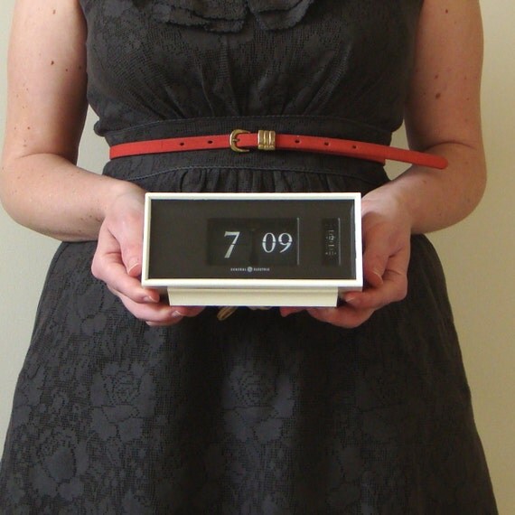 Vintage White Flip Clock Midcentury modern by FineBirdVintage