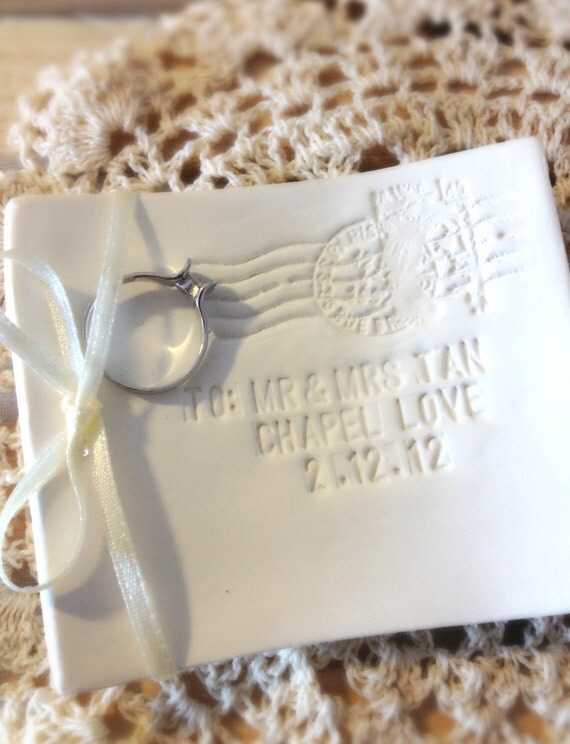 CUSTOM- Love Note Delivery Wedding Ring Bearer Bowl, Vows  