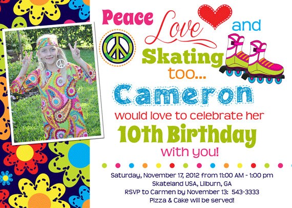 Peace Love and Roller Skating Birthday Party Invitation Il_570xn