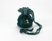 Crochet Mini Pouch, Jewelry Bag with Drawstring, Green Christmas Small Gift Bag