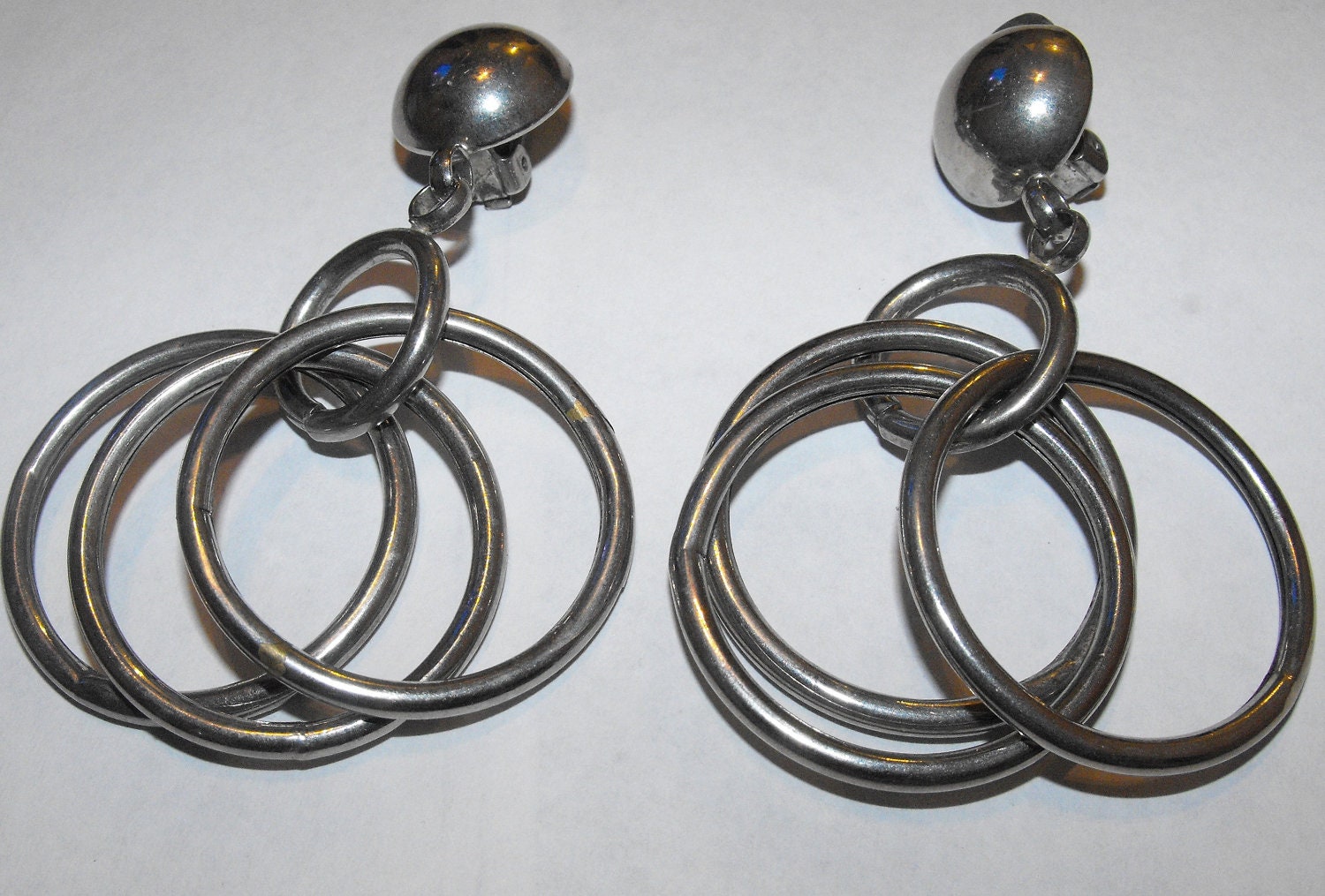 Large 80s Silver Hoop Clipon Earrings