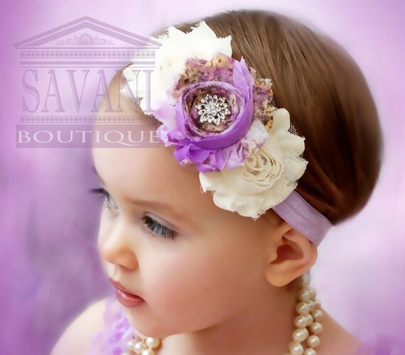 SALE lavender Baby headbands vintage headbands shabby chic