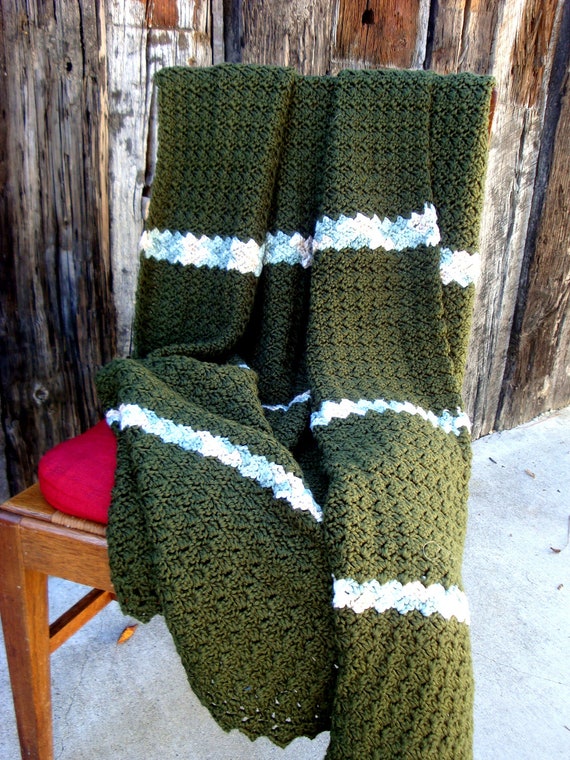 Items similar to Afghan Blanket Forest Green Lap Blanket Warm TV