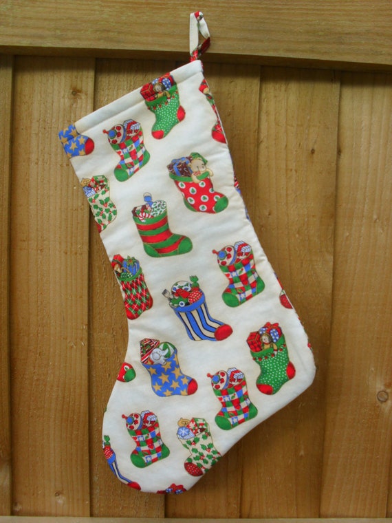 Cream Christmas Stocking with small stockings fabric. Lined