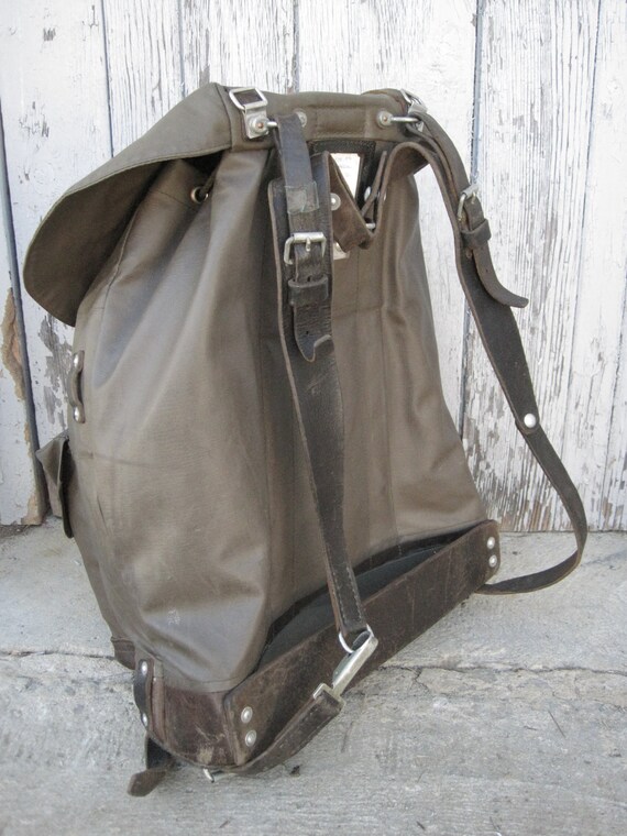 Vintage Swiss military rucksack backpack rubberized canvas