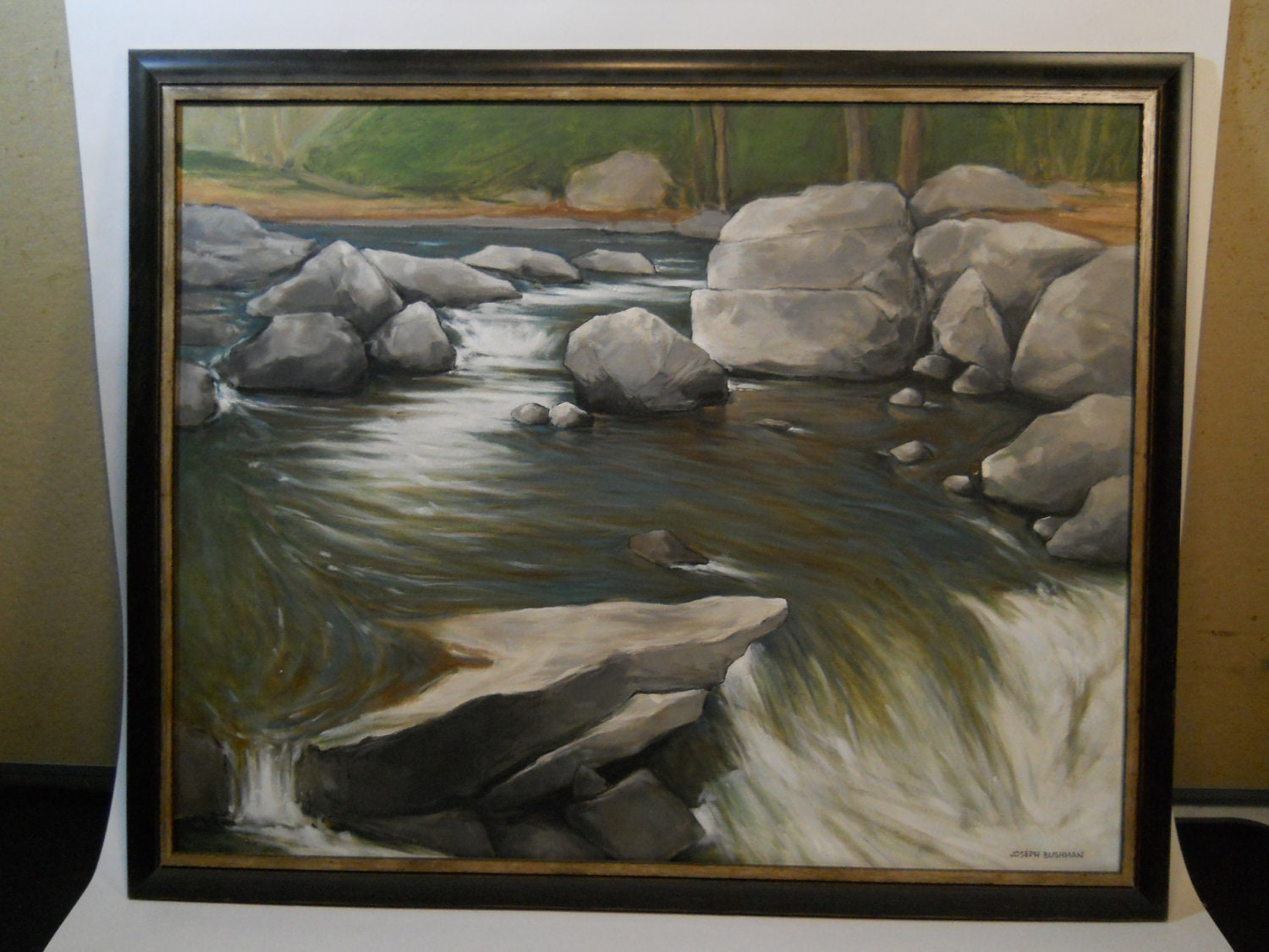 Original oil landscape painting of trout stream by BushmanStudio