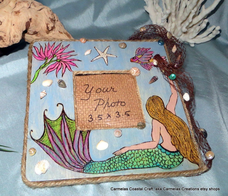 Mermaid Wood Picture frame by CarmelasCoastalCraft on Etsy