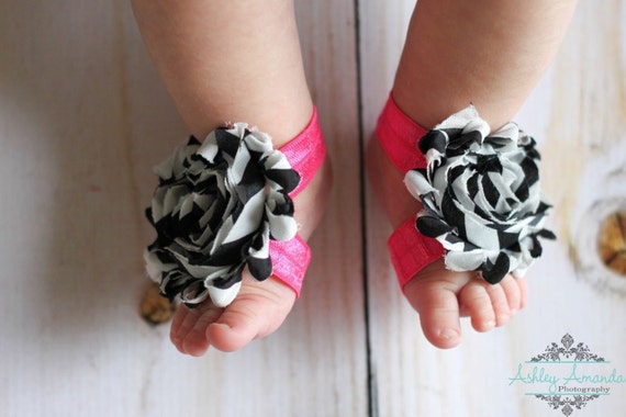 to Barefoot Sandals - Black and White Zebra - Chevron Flower Sandals ...