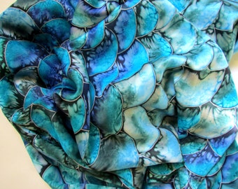Silk scarf, handpainted. Hand painted Silk Shawl 'Water snake'. Batik Hand painted Silk scarf.Luxury gift for her. Made to order.