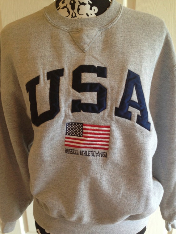 Items similar to Vintage USA Flag Russell Crew Neck Sweatshirt on Etsy