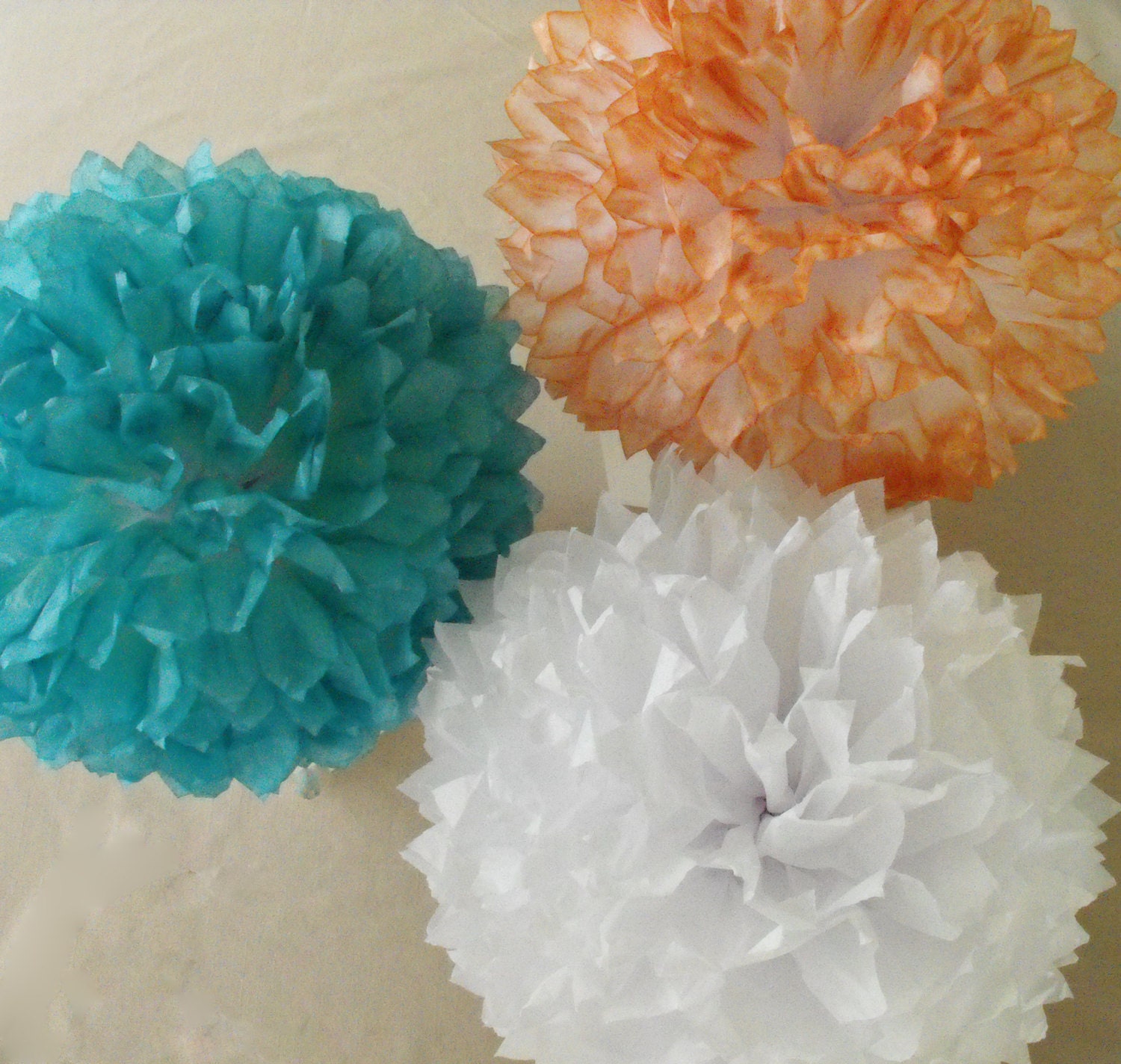 3 Teal and Coral Poms Teal Coral Wedding Decorations Tissue