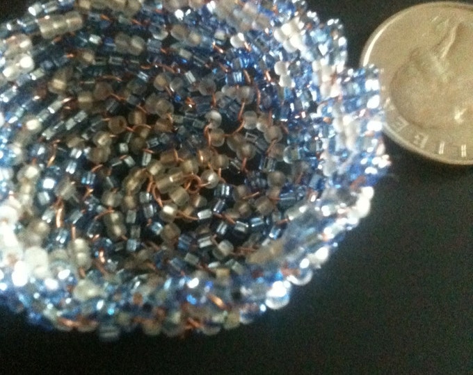 Blue & white miniature beaded wire basket