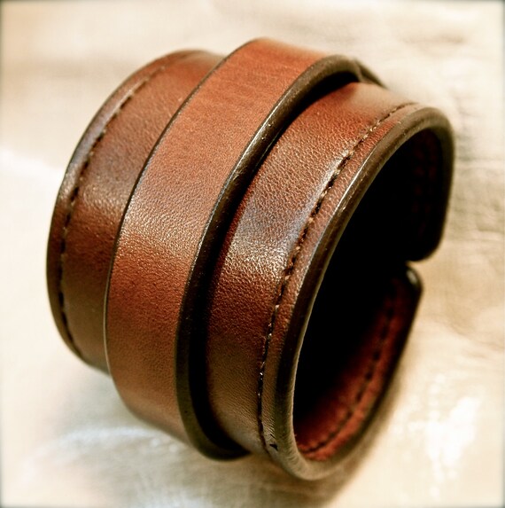 Leather cuff Bracelet brown handstitched custom crafted for YOU in NYC by Freddie Matara