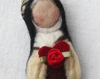Saint Therese, Little Flower, Needle Felted Brooch