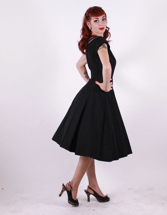 Items similar to 50s Dress - Black and Pink Princes Seam Cotton ...