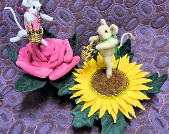 Pin Cushion, PDF Pattern, Primitive Mouse, Rose, Sunflower