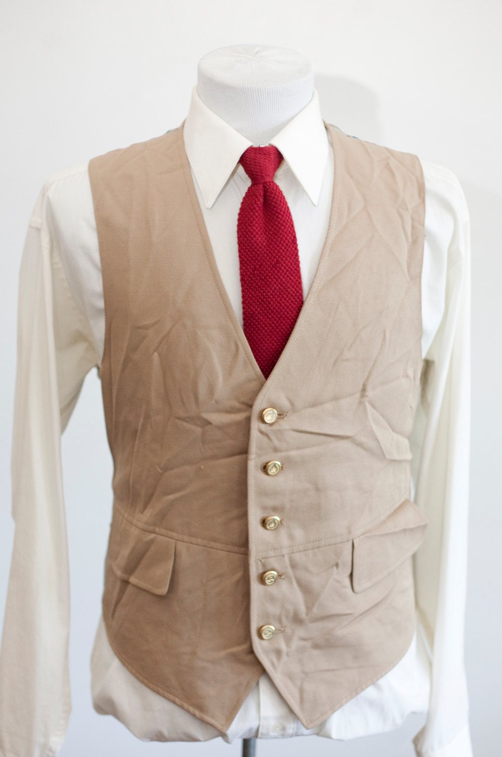 Men's Suit Vest / Beige Vintage Falconry Waistcoat / Size