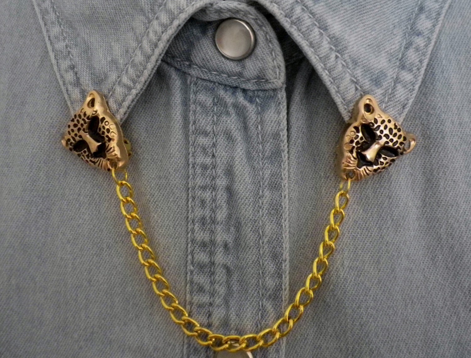 gold leopard panther collar tip clip chain