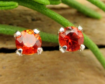 Orange Sapphire Earrings in Gold, Silver, Platinum, or Palladium with Genuine Gems, 3mm - Free Gift Wrapping