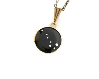 Big Dipper Necklace, Ursa Major, Constellation Jewelry, Vintage Locket, Tiny, Small, Hand Painted, Brass, Astronomy Gift, Geek Gift