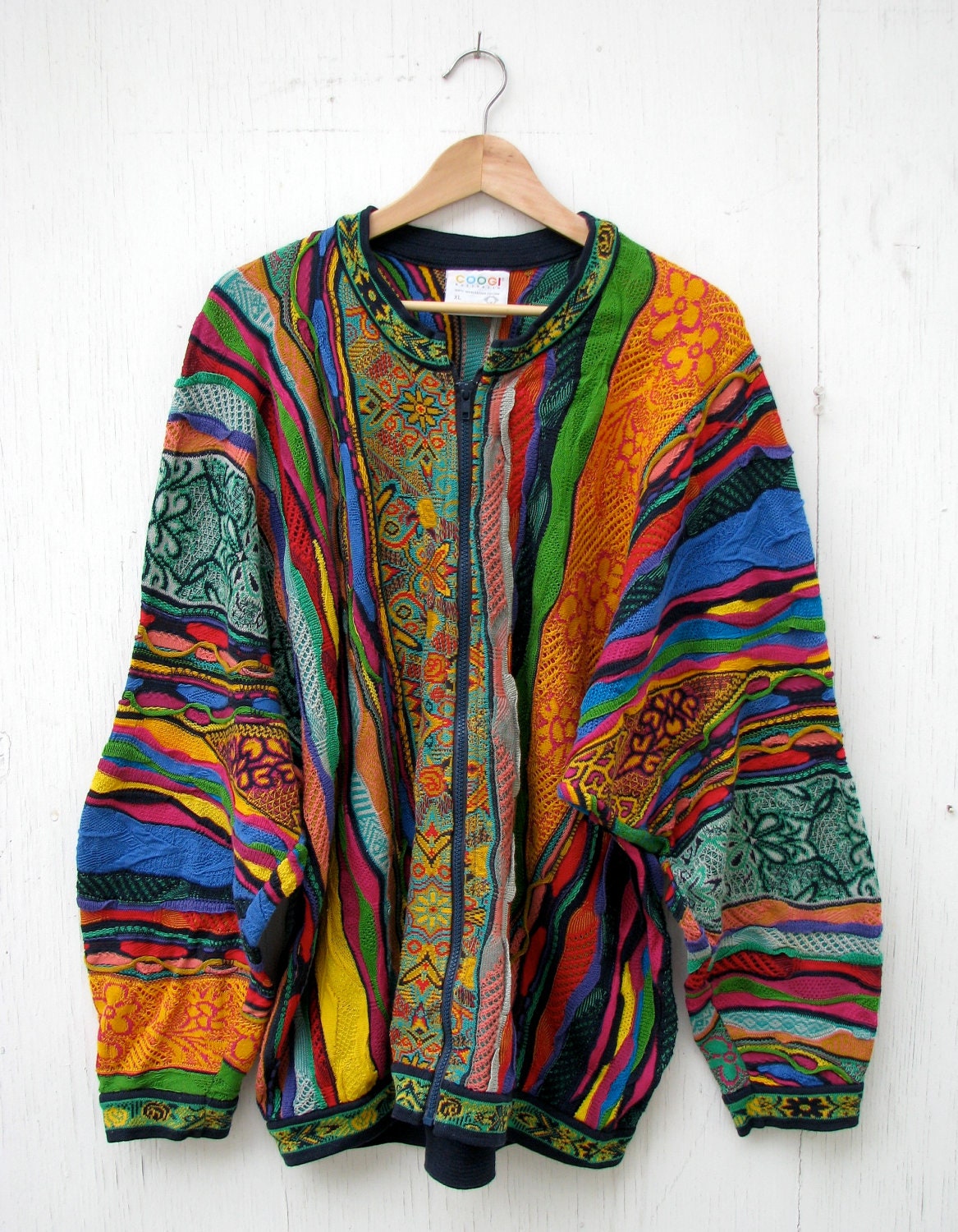 90s Coogi Crazy Cardigan Sweater XL Cotton by youdigitthemost