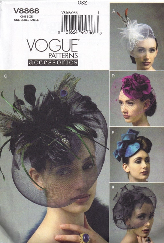 1950s Styled Birdcage Hat, Fasinators with Feathers Netting Bonnets Vogue 8868 Sewing Pattern Vintage Look Head Accessory Misses Uncut by PeoplePackages steampunk buy now online