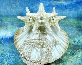 Seashell Ring Pillow - Crystal Seastar - Seashell Starfish Ring Bearer's Pillow