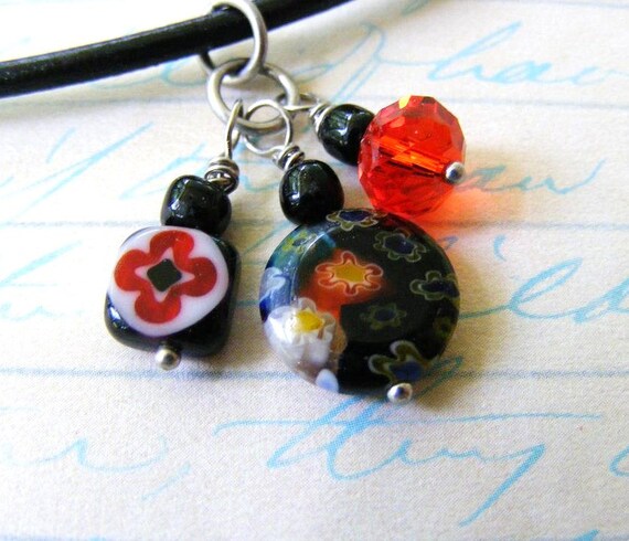 Black Leather Choker with Colorful Glass Wire by meiguidesigns