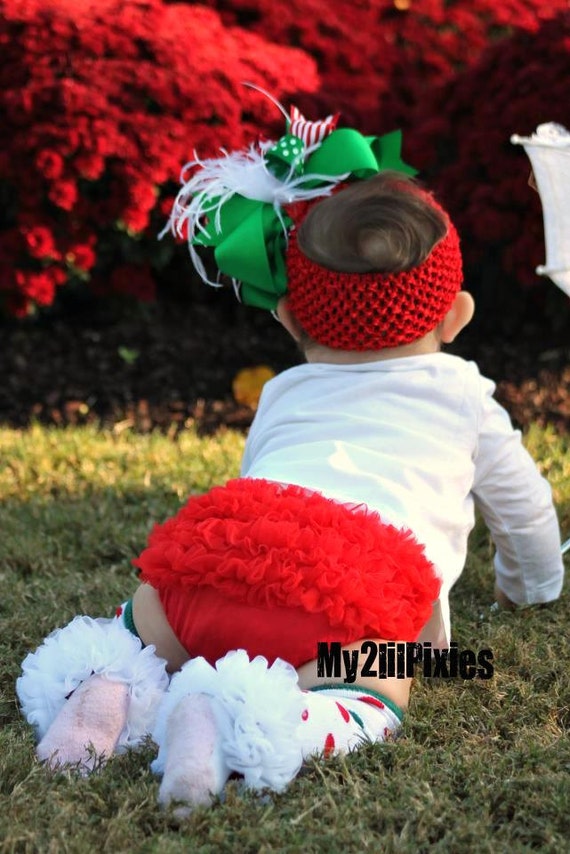 Items similar to Christmas Baby Leg Warmers, Ruffle Bum Baby Bloomer