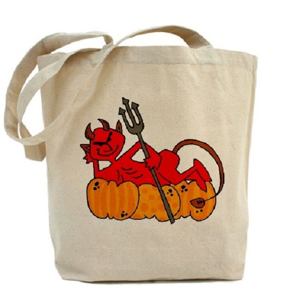 DEVIL - Cotton Canvas Tote Bag - Trick or Treat Bag - Halloween
