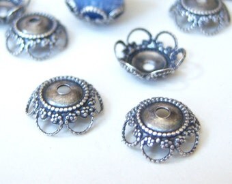 Antique silver 8mm bead caps, lot of (6) - GQ204