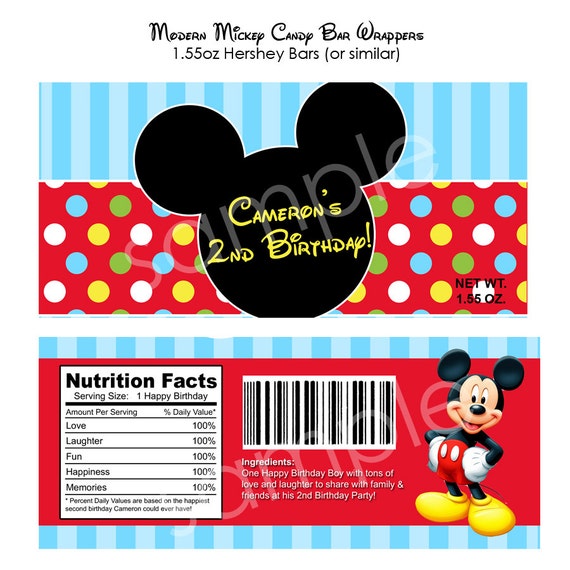 PRINTABLE Modern Mickey Mouse Candy Bar Wrappers by modpoddesigns