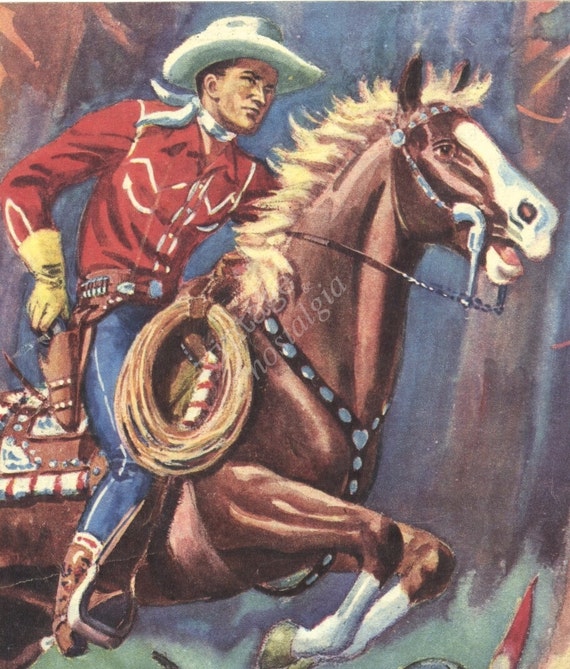 Vintage COWBOY print western decor wild west cowboys and
