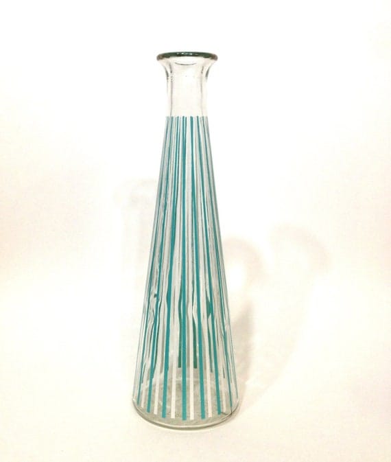 Mid Century Decanter / Vase / Beaker Tall Aqua Blue by OKFinery