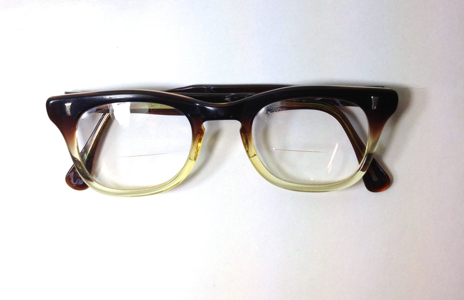 1950s Men's Horn Rim Glasses Brown Fade To Clear Gradient