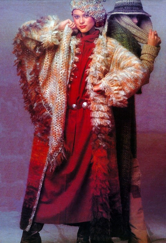 1970s Crochet Pattern Faux Fur Reversible Coat Shawl Hat Beret Digital Download PDF