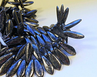NEW GORGEOUS Czech Glass Dagger Beads in a New Bronze Design (15) 5 x 15 MM