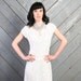 Vintage 1940s White RIBBON Crochet DRESS / WWII era Sweetheart Neckline, xs