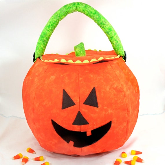 Trick or Treat Bag Pumpkin Quilted Fabric by HolidaySpiritsDecor
