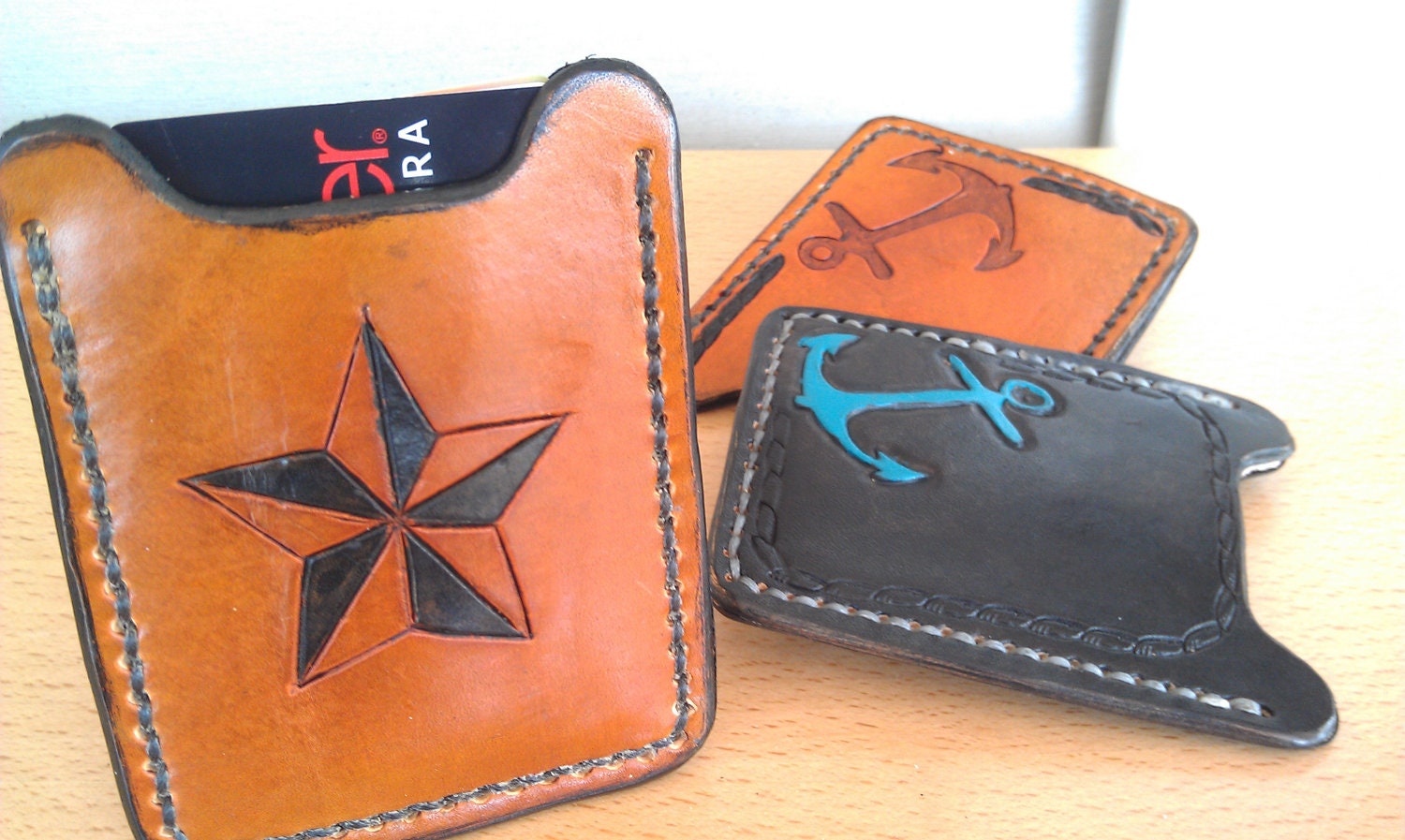 Hand Tooled Leather Money Clip and Card Holder Duo by TheRogueFae
